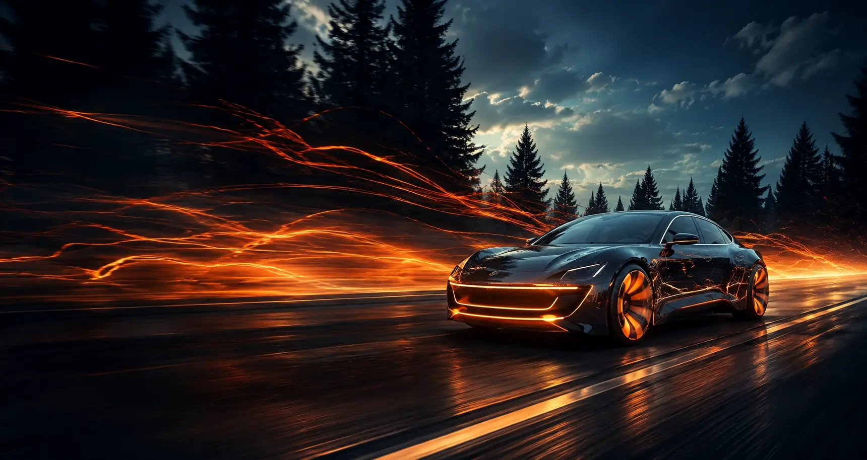 Demo car driving on open road